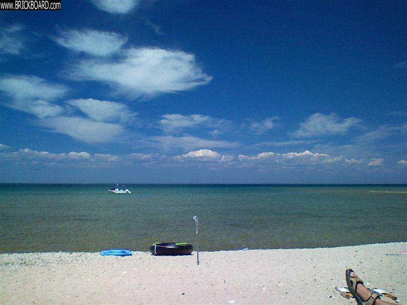 Volvo -- Bob-Lo Beach & Whaler facing Mackinac Straits north toward Le Cheneaux Islands